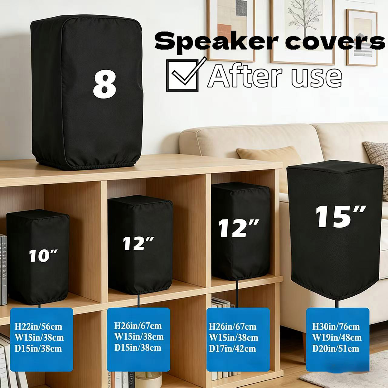 Home Cinema Speakers - ผ้าคลุมลำโพงผ้าอ็อกซ์ฟอร์ด 210D สีดำทนทาน - กันน้ำและฝุ่น หลายขนาดสำหรับระบบเสียงโฮมเธียเตอร์กลางแจ้ง
