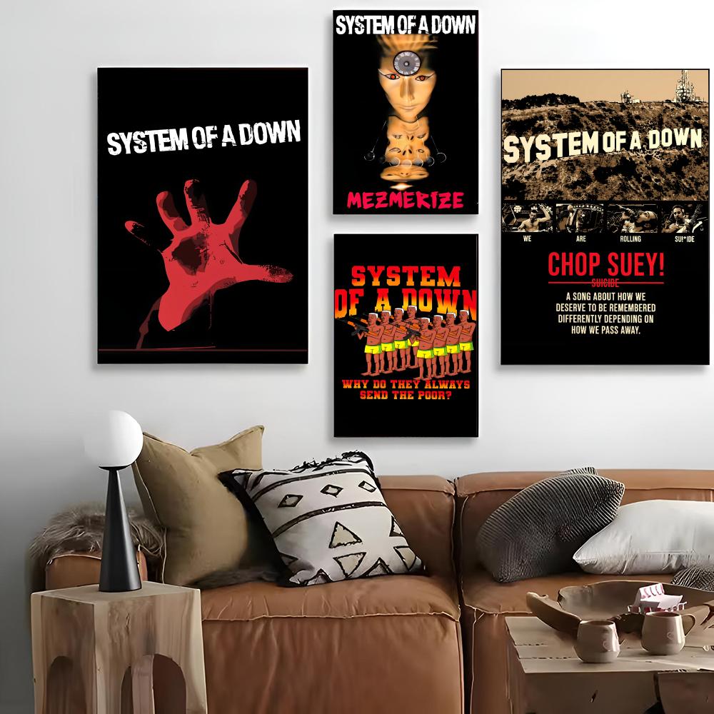 Home Cinema Wallpaper - วงดนตรีเฮฟวีเมทัล ซิสเต็ม ออฟ อะ ดาวน์ ภาพวาดลายเส้นสำหรับงานพิมพ์ศิลปะ