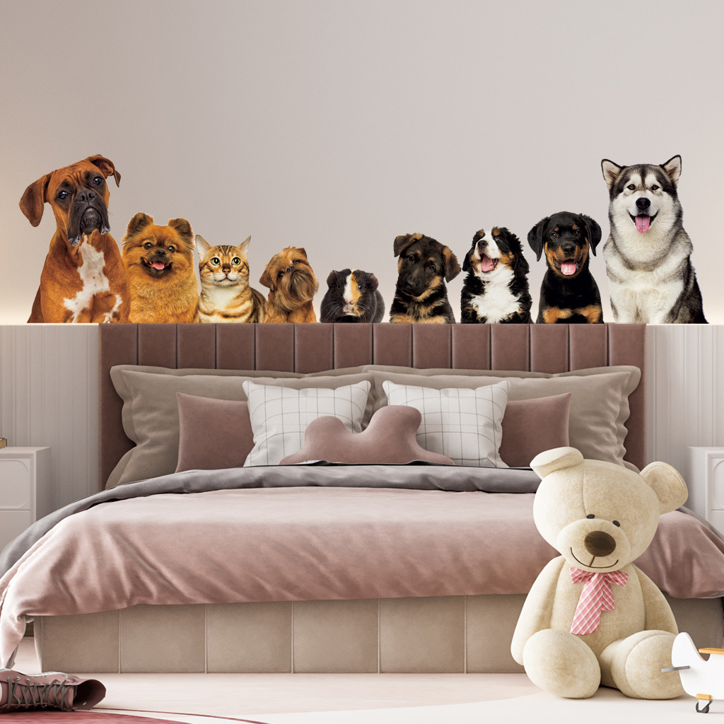 Home Cinema Wallpaper - C30 #9น่ารักแมวและสุนัขสติ๊กเกอร์ติดผนังเด็กพื้นหลังห้องตกแต่งบ้านภาพจิตรกรรมฝาผนังห้องนั่งเล่นวอลล์เปเปอร์ตลก