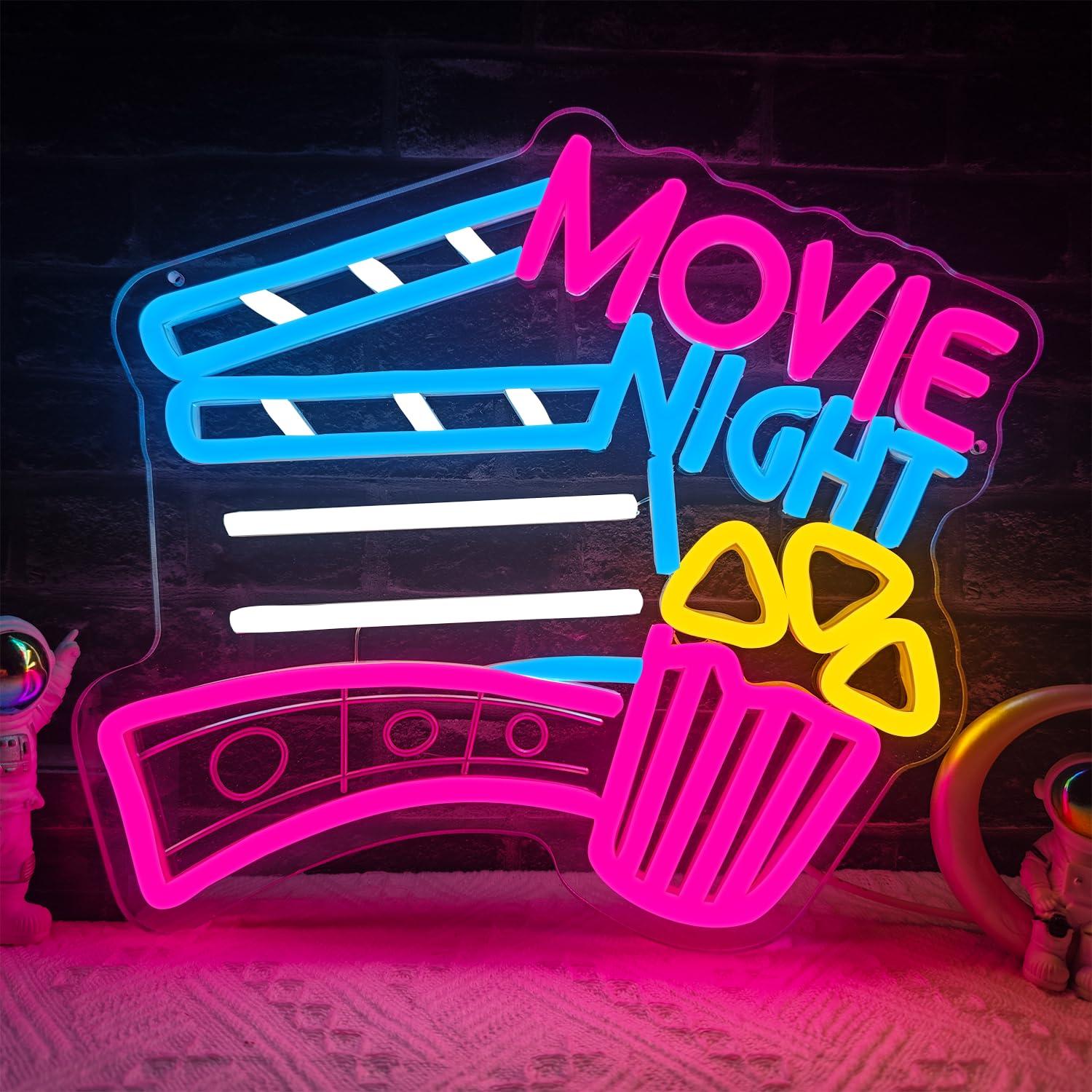 Home Cinema Night - ป้ายไฟนีออนสำหรับชมภาพยนตร์ ไฟ LED ปรับความสว่างได้ผ่าน USB สำหรับโฮมเธียเตอร์