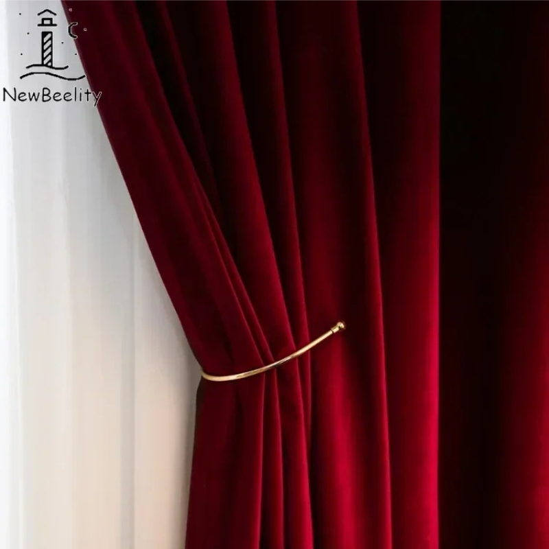 Blackout Curtain Thick - Nordic Modern Burgundy สีแดงหรูหรากํามะหยี่ผ้าม่านหนาสําหรับห้องรับประทานอาหารห้องนั่งเล่นห้องนอนตกแต่งที่กําหนดเองผ้า Blackout ผ้า