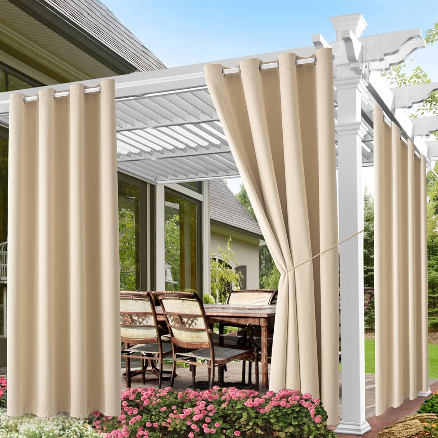 Blackout Curtain Thick - ผ้าม่านกันแดดสำหรับระเบียงบ้าน ผ้าม่านกันน้ำ ป้องกันแสงแดด ป้องกันความร้อน รักษาความเป็นส่วนตัว ผ้าม่านหนาสำหรับระเบียง