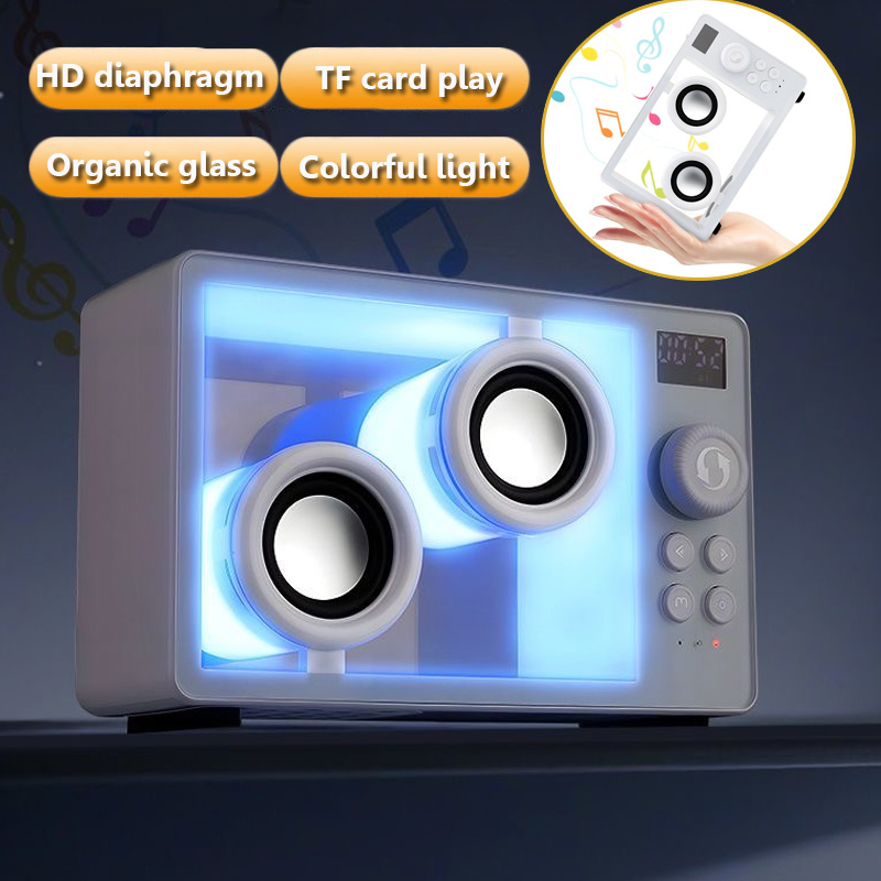 Home Cinema Bluetooth 5.1 - ลำโพงบลูทูธโปร่งใสขนาดเล็กไร้สายกล่องดนตรีเบสที่มีประสิทธิภาพซาวด์บาร์พร้อมแสงบรรยากาศสีสันสดใสรองรับการเล่นการ์ด TF