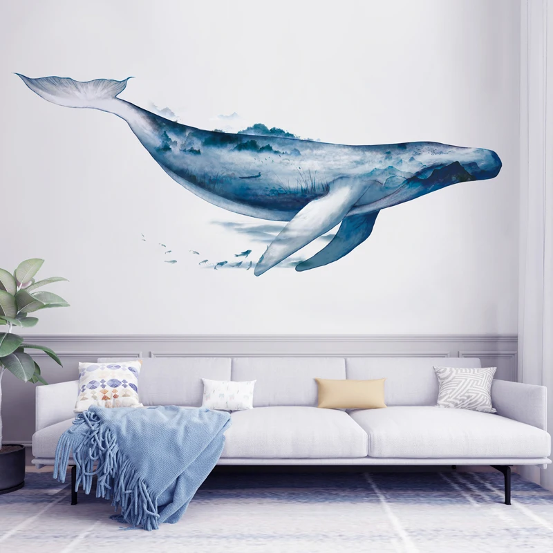 Home Cinema Wallpaper - สติกเกอร์ติดผนังสุดสร้างสรรค์ลายปลาวาฬหมึกสำหรับห้องนั่งเล่นตกแต่งบ้านผนังพื้นหลังห้องนอนด้วยตนเองวอลเปเปอร์สติ๊กเกอร์ไวนิลกาว