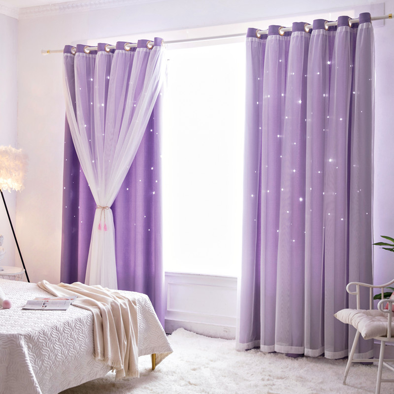 Blackout Curtain Thick - การปรับแต่งฟรีเด็กผ้าม่าน Hollow-Out ดาวผ้าม่านหน้าต่าง Double Layer Sheer