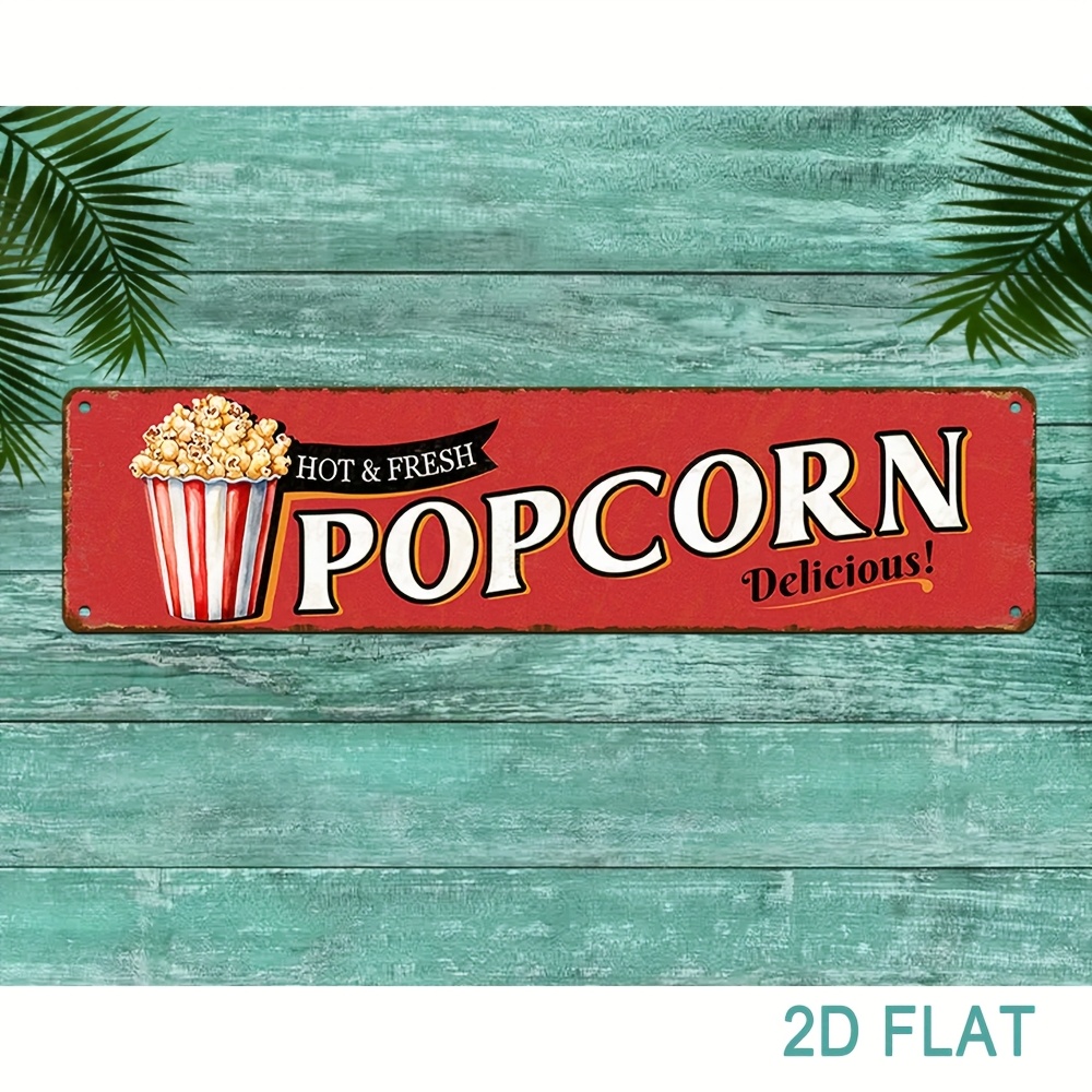 Home Cinema Wall Design - ป้ายป๊อปคอร์นอะลูมิเนียมสไตล์วินเทจ ของตกแต่งผนังแบบย้อนยุค เหมาะสำหรับบ้าน โรงรถ หรือโรงภาพยนตร์ ดีไซน์สวยงามและชวนให้นึกถึงอดีต