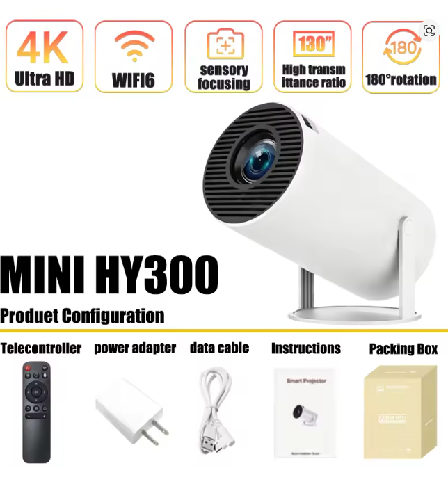 Home Cinema Night - โปรเจคเตอร์พกพา Mini HY300 ระบบแอนดรอยด์ 11 ความละเอียด