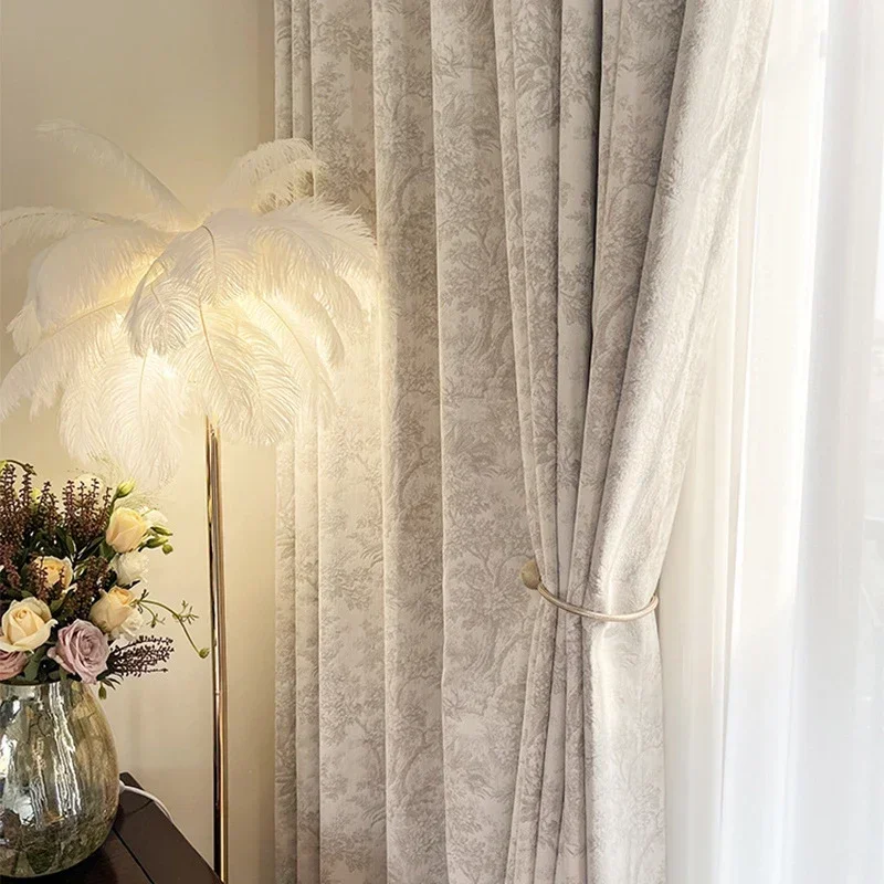 Blackout Curtain Thick - Jacquard Chenille หนาม่านบังแดดสําหรับห้องนั่งเล่นห้องนอนห้องนอนสไตล์วินเทจฝรั่งเศส Sense ความแม่นยําสูงปรับแต่ง