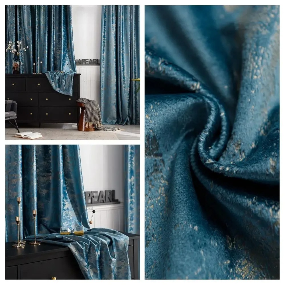 Blackout Curtain Thick - ผ้าม่านกำมะหยี่หนาหรูหราในห้องนั่งเล่น ห้องรับประทานอาหาร และห้องนอน รวมถึงผ้าม่านกันแสงสีน้ำเงินแบบเรียบง่าย