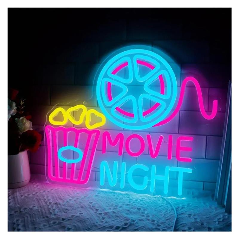 Home Cinema Night - ป้ายไฟนีออนสำหรับดูหนัง ไฟป๊อปคอร์น ปรับความสว่างได้ ใช้พลังงานจาก USB สำหรับโรงภาพยนตร์