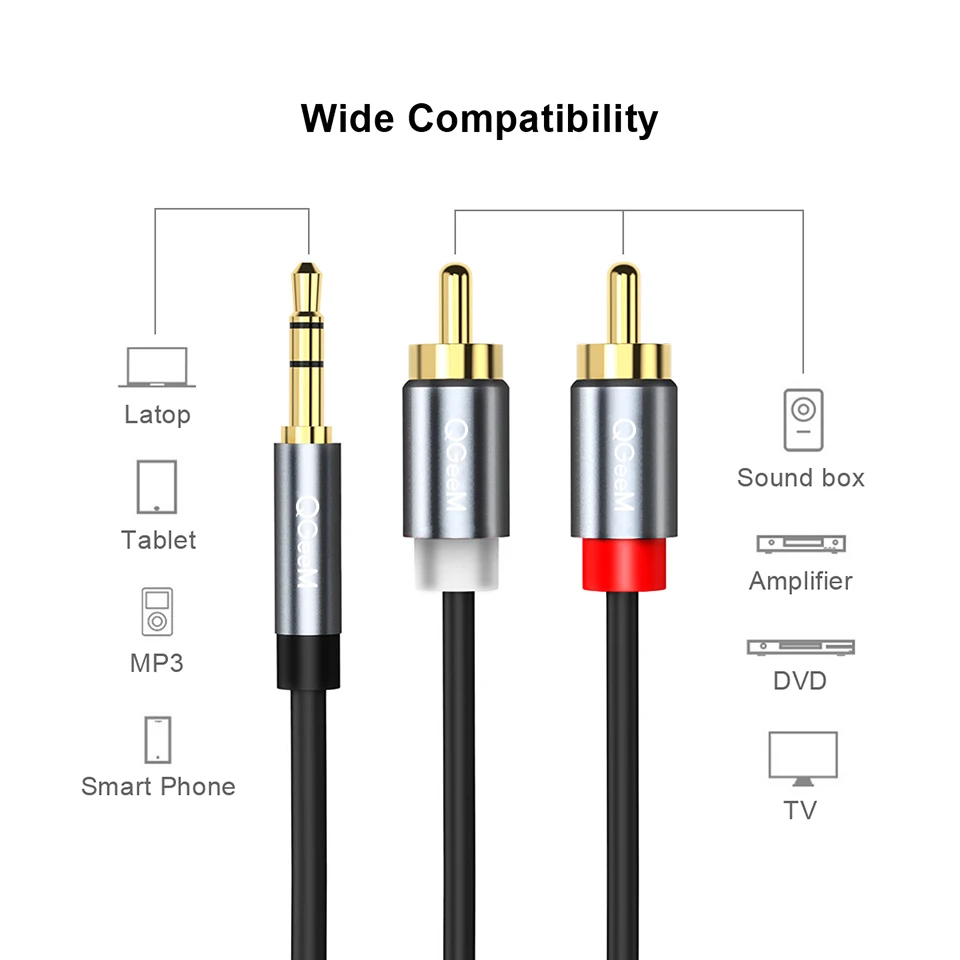 สายเคเบิล QGeeM RCA 2RCA ถึง 3 - Home Cinema Beamer บทวิจารณ์และราคา
