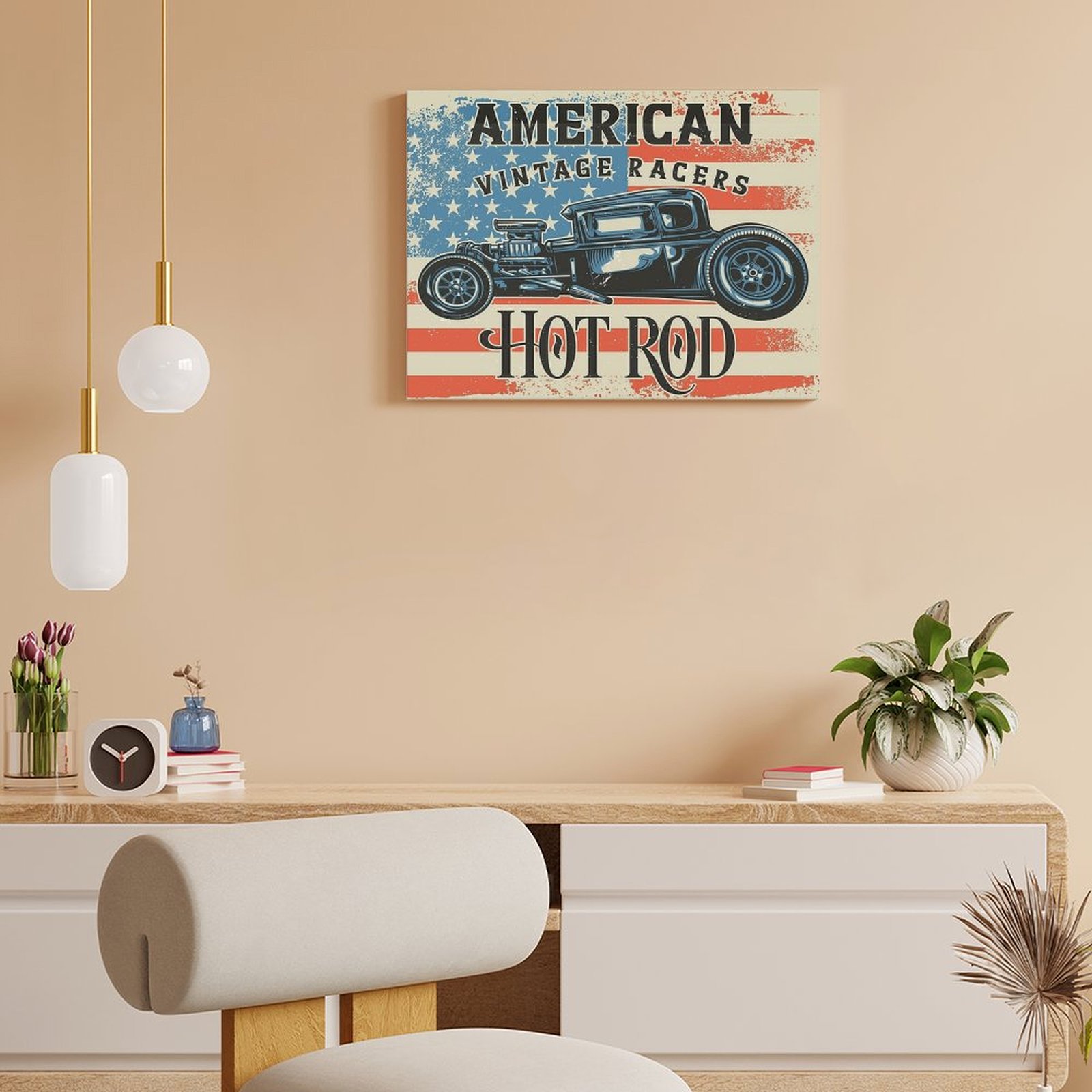 อเมริกัน Hot Rod ภาพวาดผ้าใบห้ - Home Cinema Wall Design บทวิจารณ์และราคา