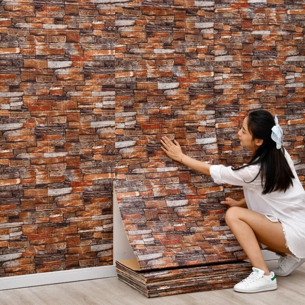 แผ่นผนังลายอิฐ3D ขนาด70ซม. * 1 - Home Cinema Wallpaper บทวิจารณ์และราคา