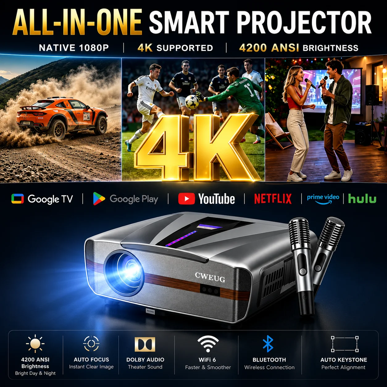 โปรเจคเตอร์ 4K E9 UHD รุ่นใหม่ - Home Cinema Karaoke Projector บทวิจารณ์และราคา