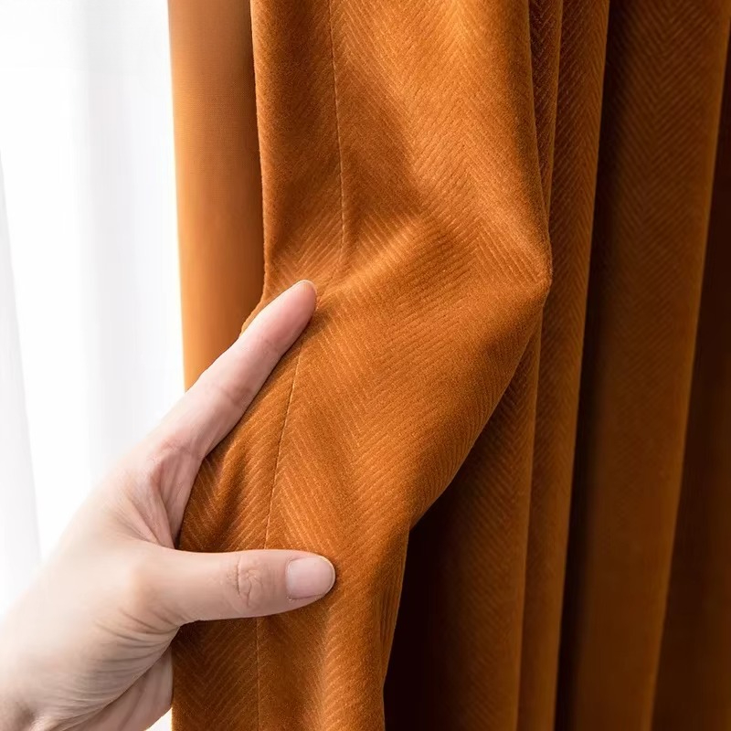 สีส้ม Herringb กํามะหยี่ผ้าม่า - Blackout Curtain Thick บทวิจารณ์และราคา