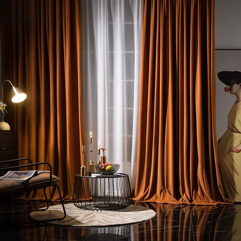 สีส้ม Herringb กํามะหยี่ผ้าม่า - Blackout Curtain Thick บทวิจารณ์และราคา